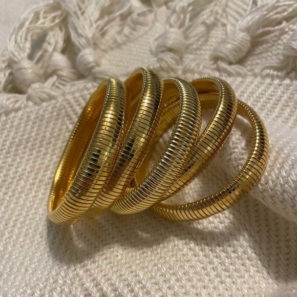 BEN AMUN Cobra Stretch Bangle Bracelet 24K Gold Plating One Size Fits Most New - Picture 6 of 12